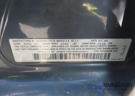 2006 Volkswagen Jetta Tdi from USA, damaged, VIN 3VWDT71K16M632557